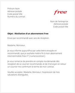 la lettre pour resilier une offre free